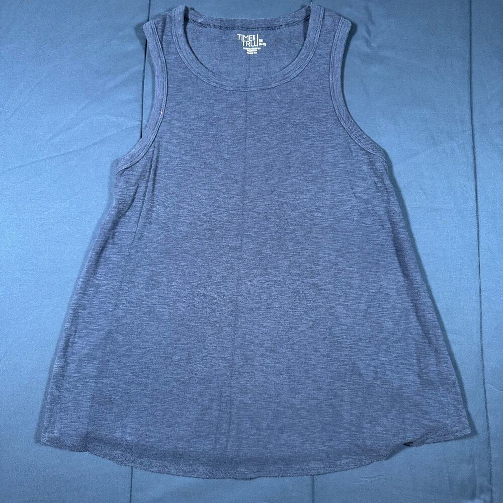 Time and Tru Blue Ribbed Swing Tank Top Womens Medium